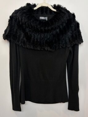 Neiman Marcus Woman’s Rabbit Fur Cowl Neck Black Sweater Size S
